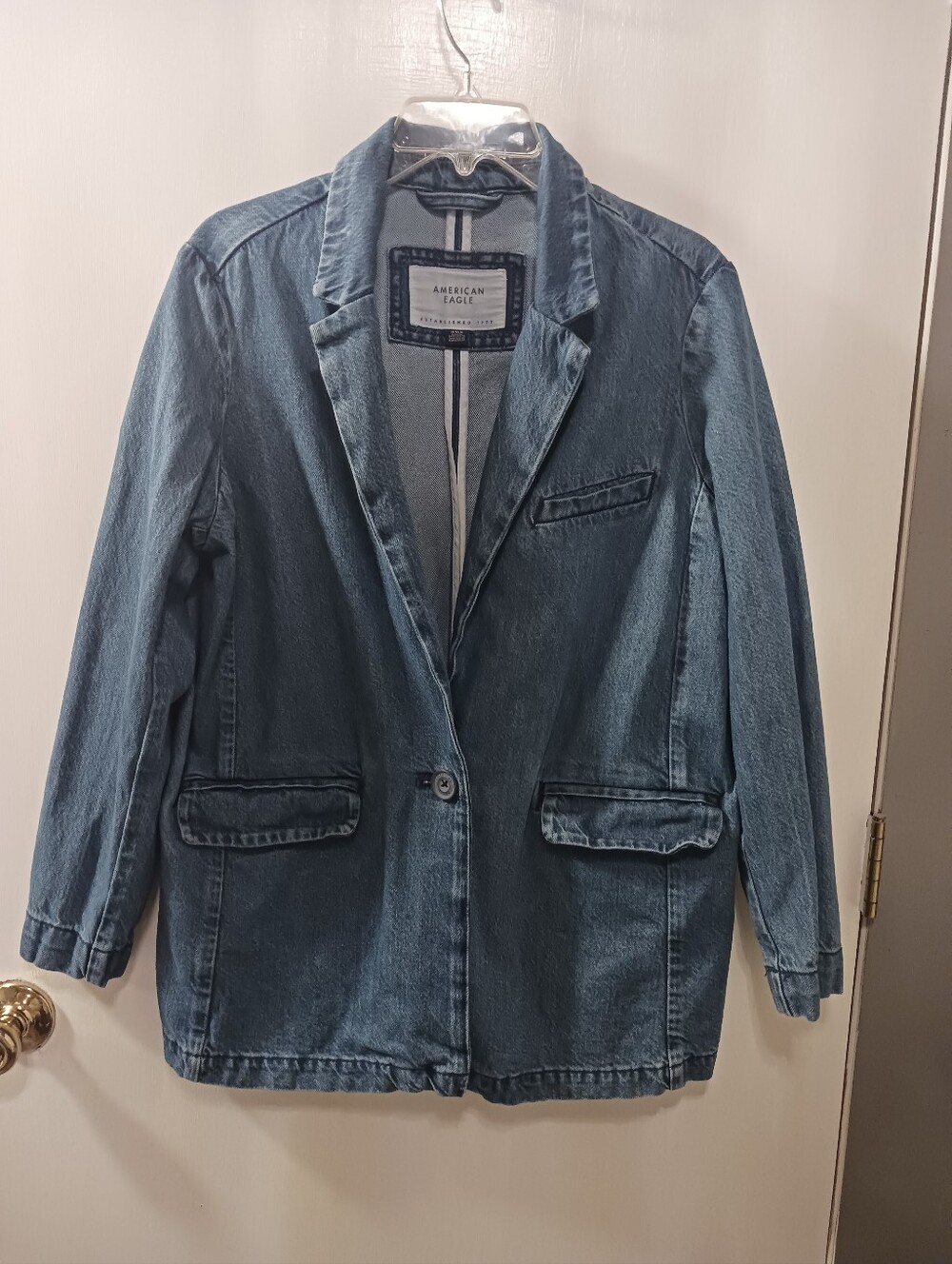 American Eagle Denim Blazer Shacket Womens M Preppy Minimalist Academia